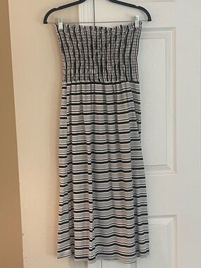 Caution To The Wind Black and White Smocked Strapless Dress